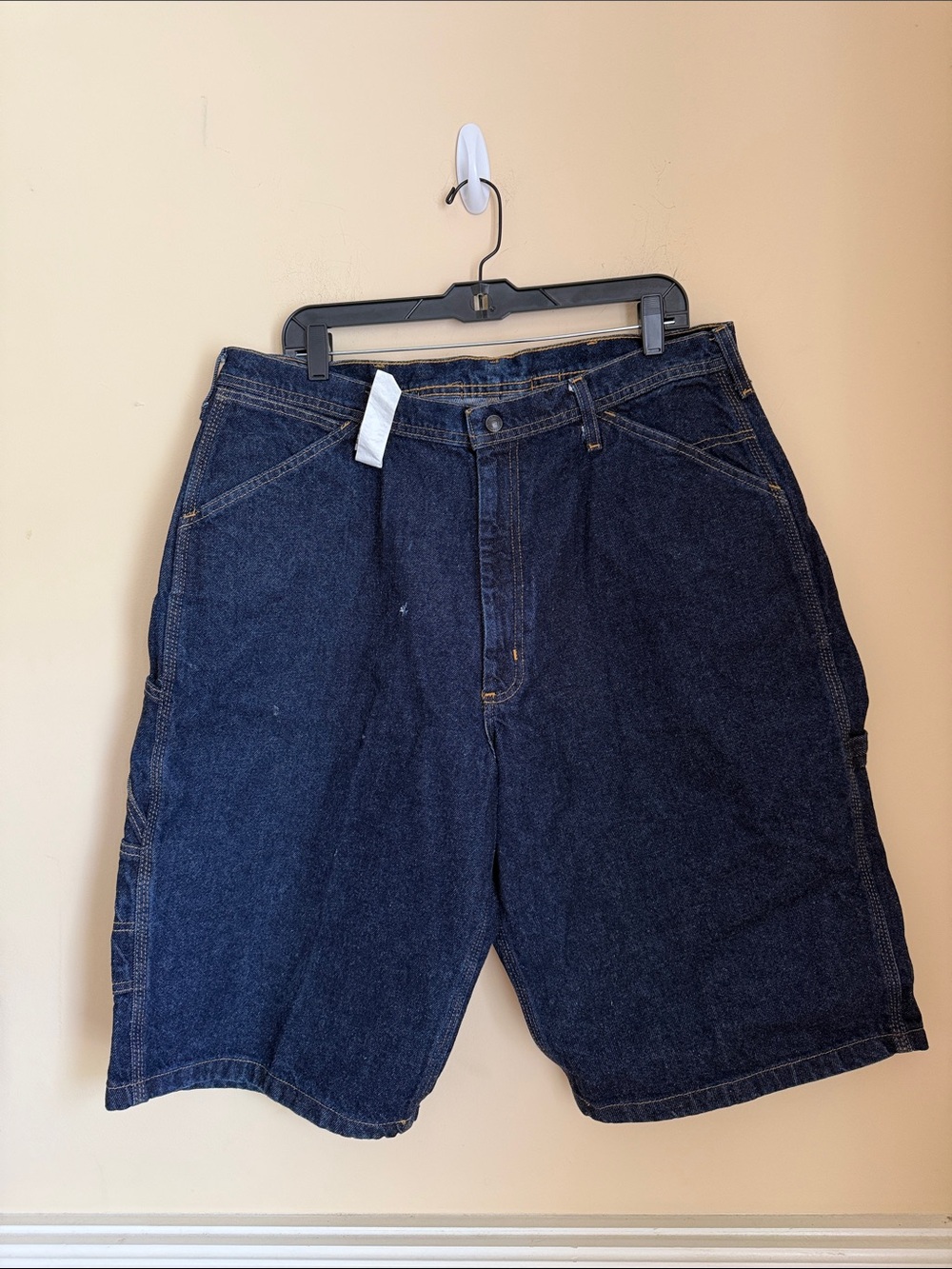 Ralph Lauren Velcro Back Men's 100% Cotton Dark Denim Carpenter Shorts‎ Size 36